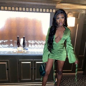 Green Rutched dress from PrettyLittleThing. Worn once, size 4